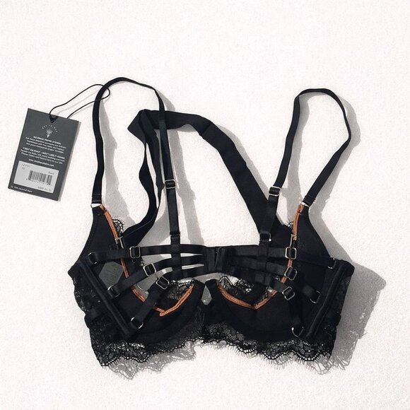 Thistle and Spire Narcissa Bra Black Peach Lace Strappy Underwire Women’s XS - Picture 2 of 13